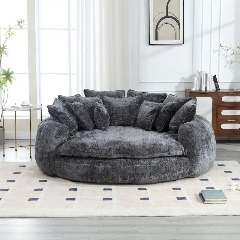 Comodo divano letto matrimoniale a forma di pagnotta, formato extra-large con braccioli