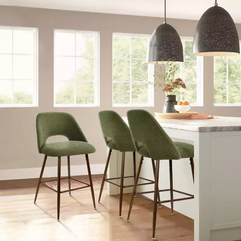 Ensemble de 3 tabourets de bar mi-hauteur de style moderne du milieu du siècle, chaises rembourrées de 26 po pour îlot de cuisine, pieds en métal finition noyer - Panipeachy