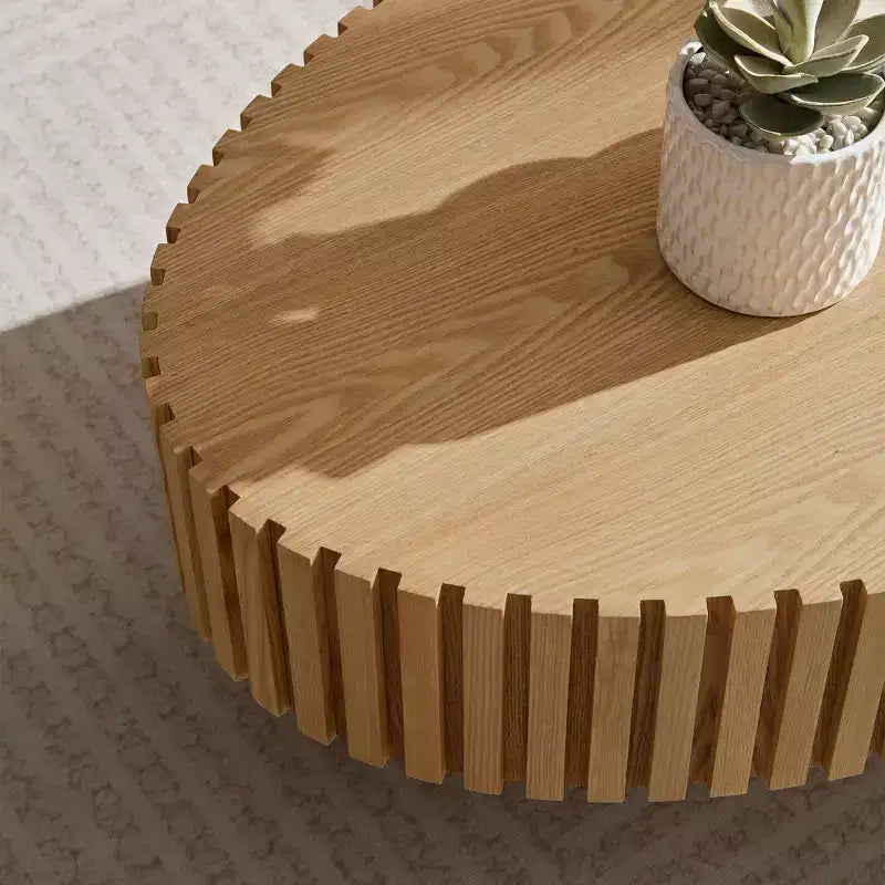 Table basse ovale/carrée minimaliste cannelée, table centrale d'appoint, frêne naturel/noyer/noir mat-ModernLuxe