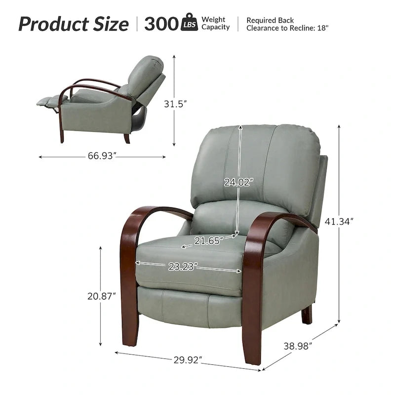 Alex handmatige relaxfauteuil van echt sigarenkleurig leer in mid-century moderne stijl, met gebogen houten armleuningen