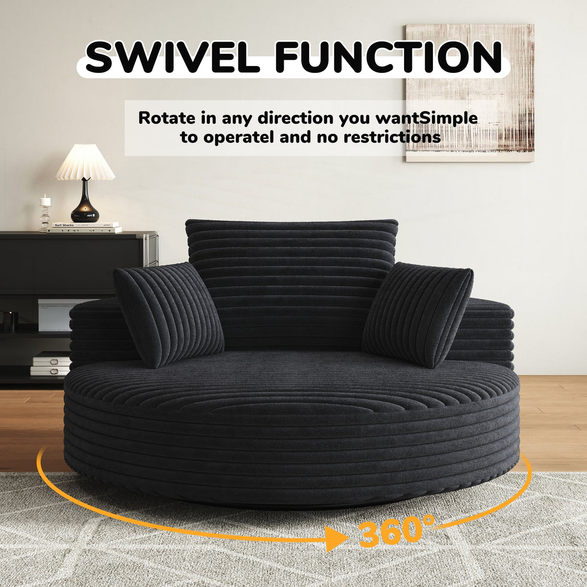 Einzelsessel mit Cord-Chenille-Bezug und Schaumstoffpolsterung, drehbar