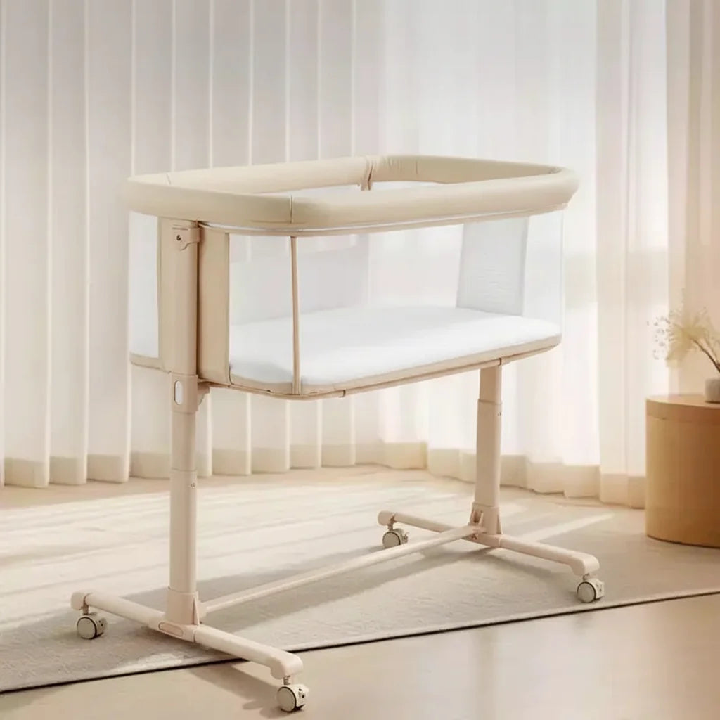 Berceau pour bébé à roulettes ??Beige / Gris / Rose, lit cododo, pour 1 bébé