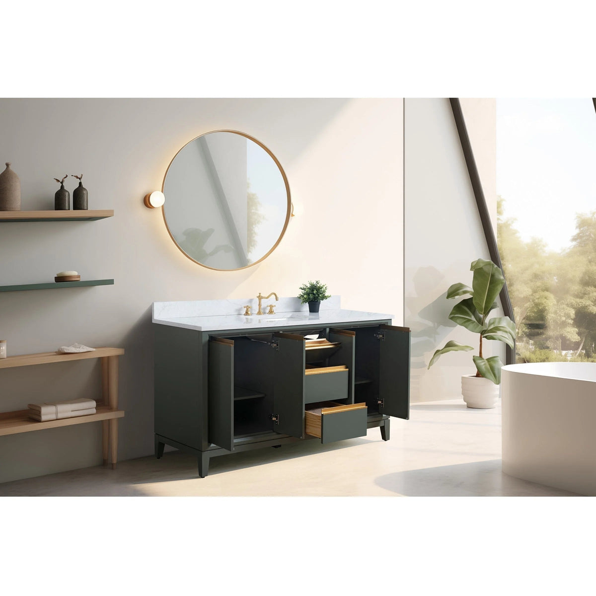 Meuble-lavabo de salle de bain Vanity Art avec lavabo en céramique et comptoir en marbre reconstitué