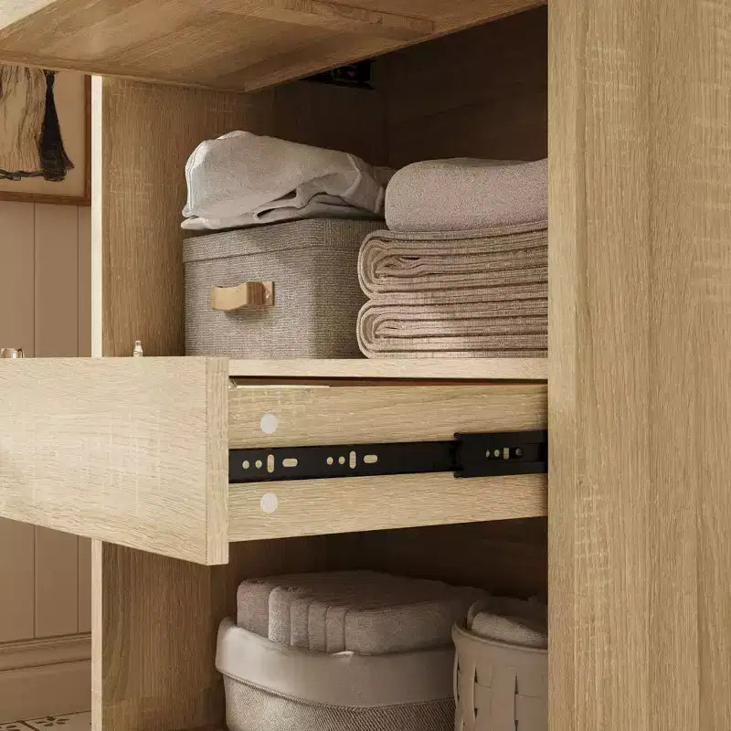 Mobile contenitore da bagno in legno con ripiani e cassetto organizer per articoli da toilette