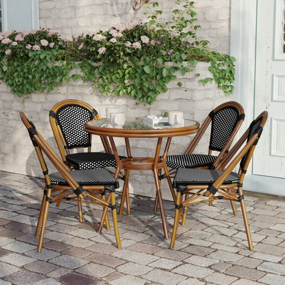 Set bistrot commerciale per interni/esterni con tavolo e quattro sedie