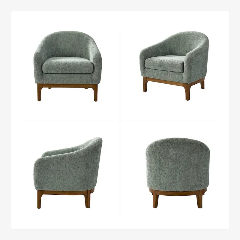 Fauteuil d’appoint moderne en tissu bouclé Augus avec pieds en bois massif par HULALA HOME