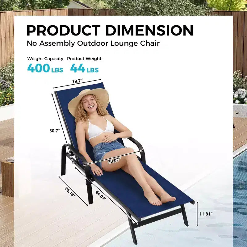 Set di 2 sedie a sdraio da esterno, reclinabili regolabili in 5 posizioni, tessuto Textilene, chaise longue da piscina da 76 per patio, giardino e bordo piscina