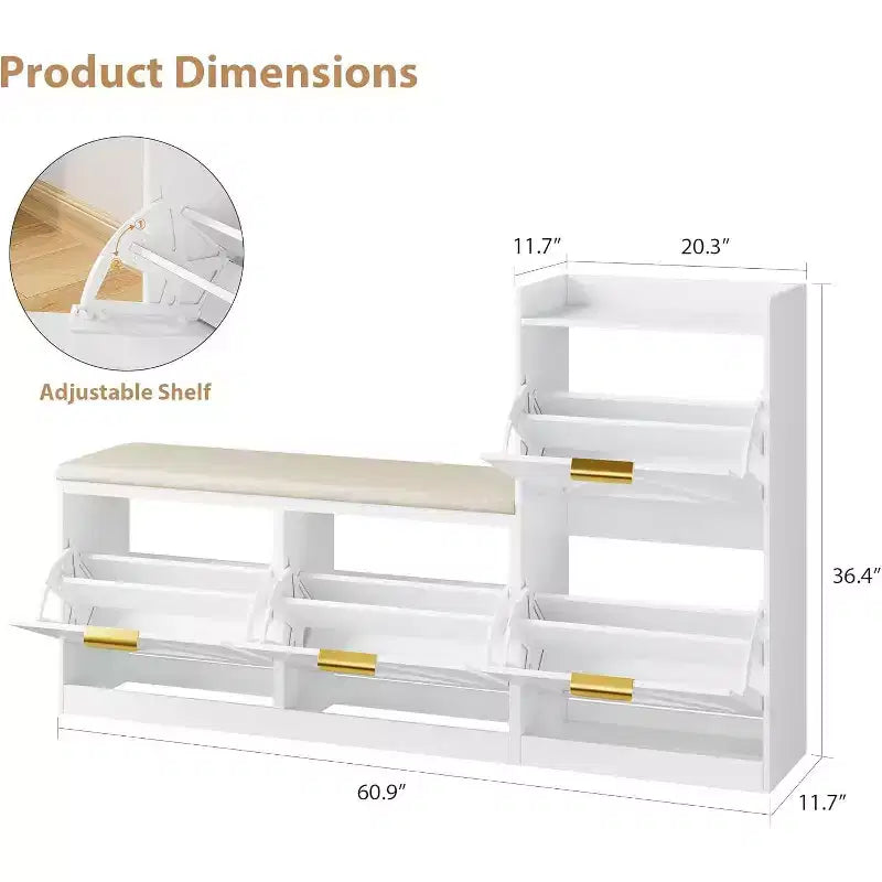 Meuble à chaussures avec banc et 4 tiroirs basculants - Rangement étroit pour entrée, pour 35-40 paires