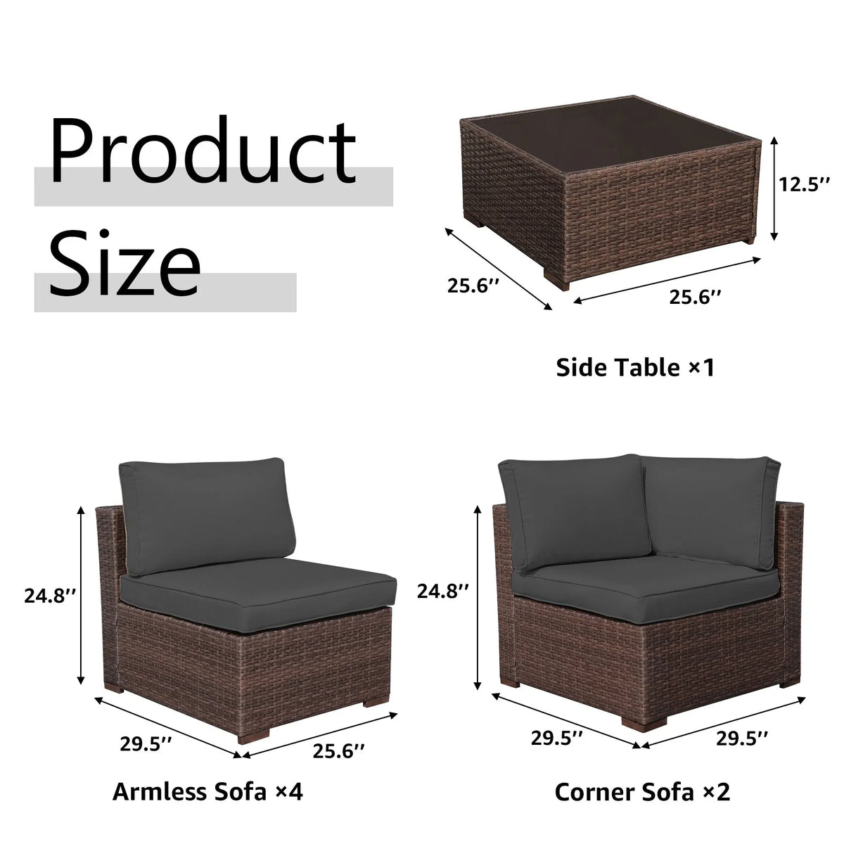 7-teiliges Outdoor-Ecksofaset aus Rattan und Stahl mit Kissen