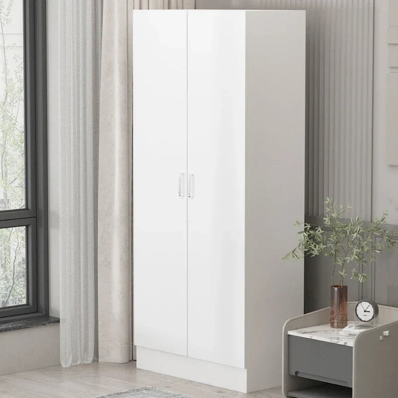 Armoire à deux portes autoportante pour chambre avec tringle à vêtements