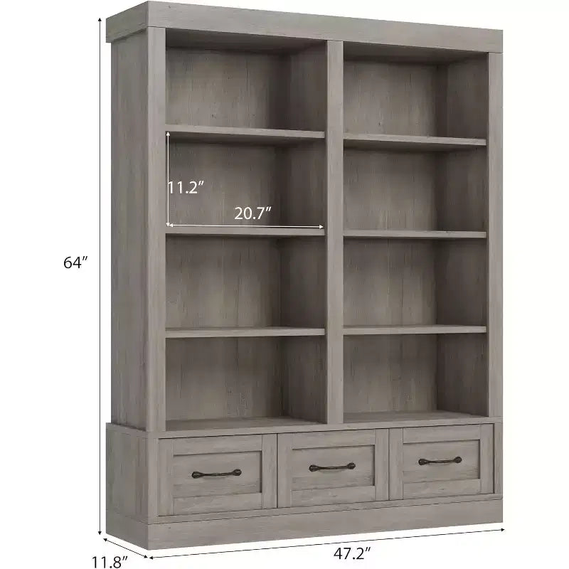 Boekenkasten van 64 H, boekenkast met 3 opberglades, 4 niveaus, extra brede open planken voor kantoor en woonkamer
