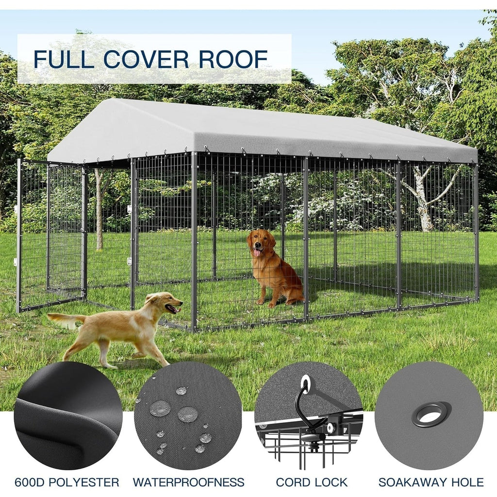 W 118 x T 118 x H 70 Große Hundehütte für den Außenbereich, robuster Hundekäfig mit wasserdichtem Dach