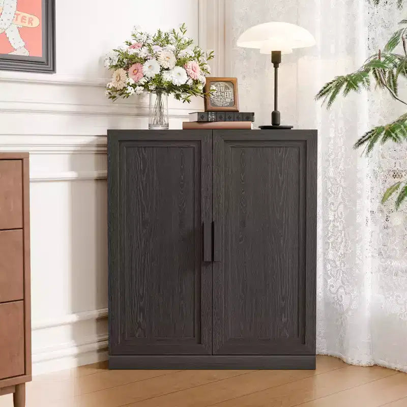 Dovelina hoekvitrinekast met verstelbare planken, dressoir, buffetkast, wijnkast, keuken- en eetkamerkast met houten deuren - 31H x 31W, 36H x 31W