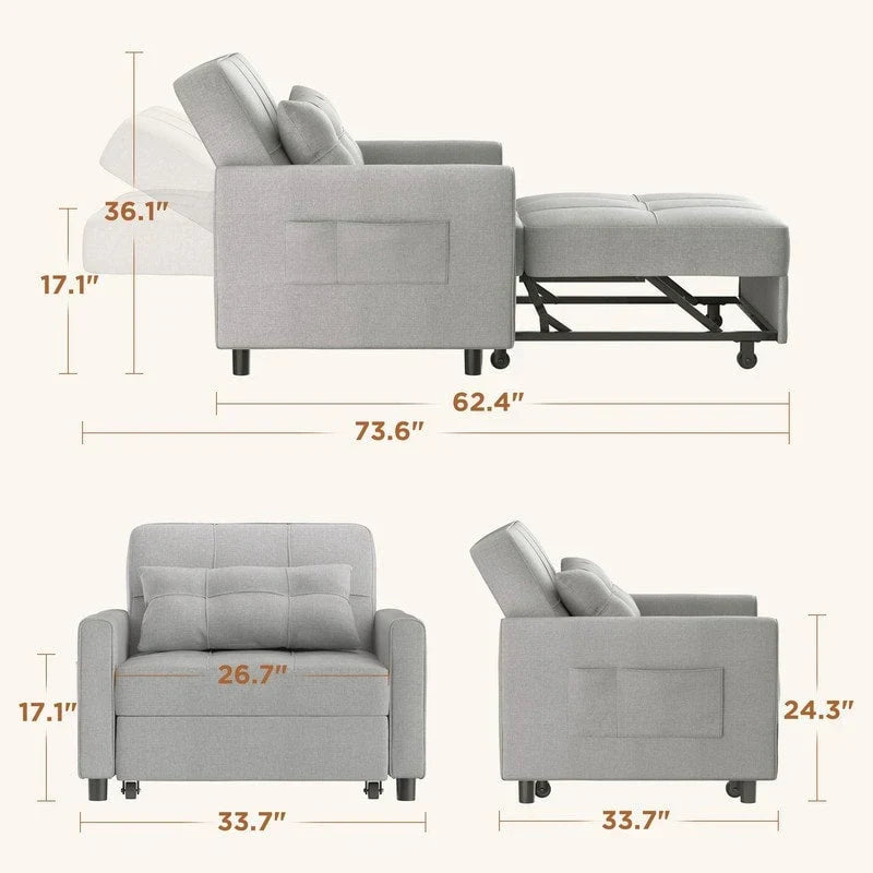 Divano letto trasformabile 3 in 1 con schienale regolabile, poltrona-divano estraibile, letto pieghevole convertibile per soggiorno