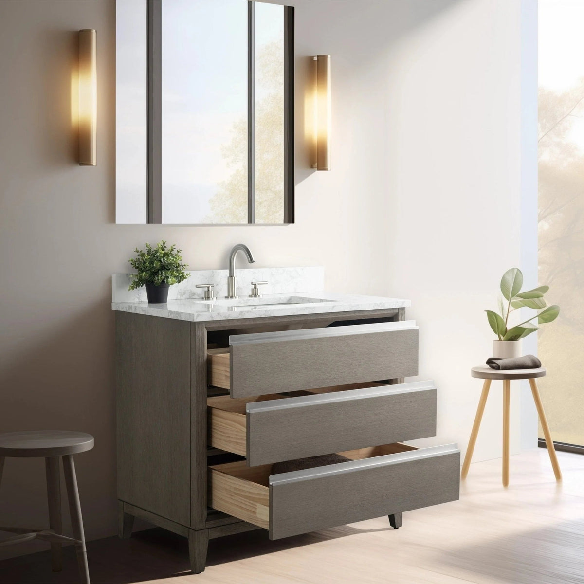Meuble-lavabo de salle de bain Vanity Art avec lavabo en céramique et comptoir en marbre reconstitué