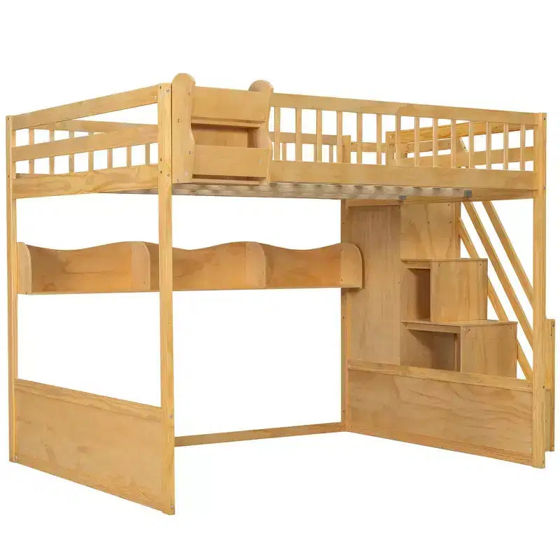 Queensize-Hochbett mit Treppe, Kleiderschrank und Ablagefächern - MDF, 650 lb
