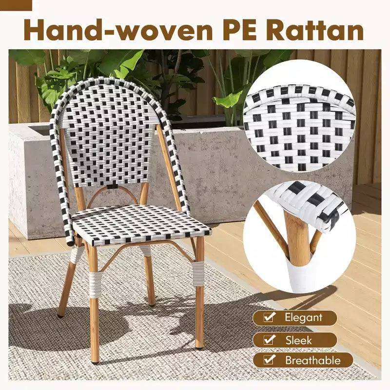 Set di 4 sedie Costway da bistrot francese per esterni, con rattan intrecciato a mano e struttura in metallo zincato