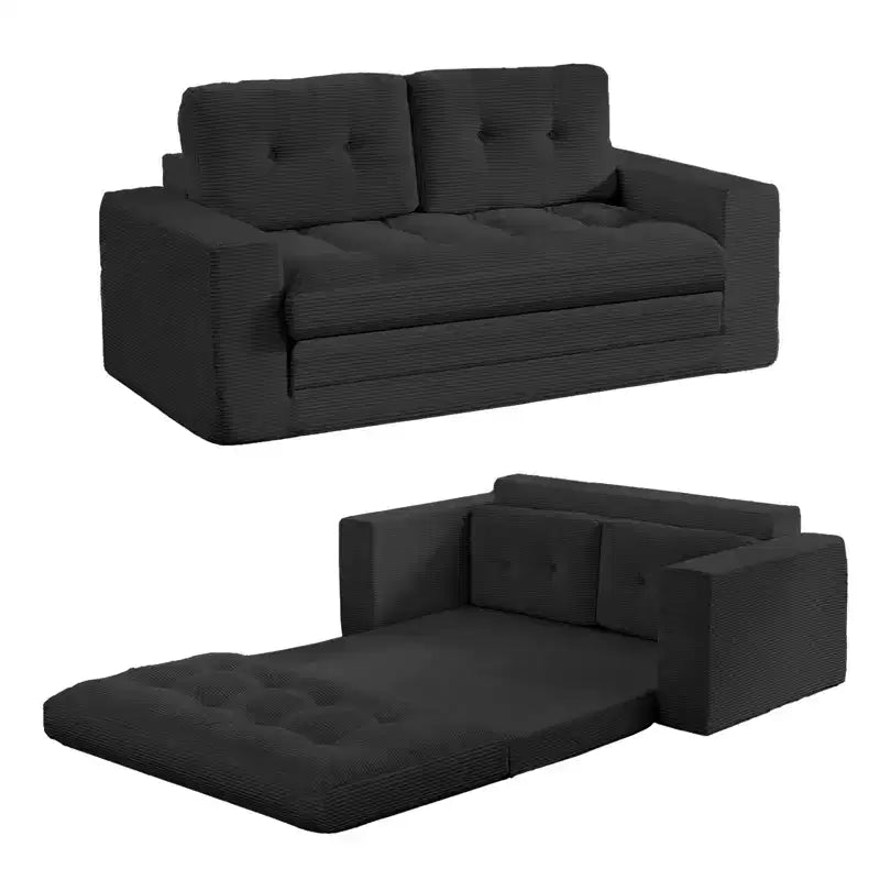 Canapé-lit futon convertible 2-en-1 Mjkone de 71', en tissu côtelé, pliable et capitonné avec boutons, canapé-lit deux places gain de place