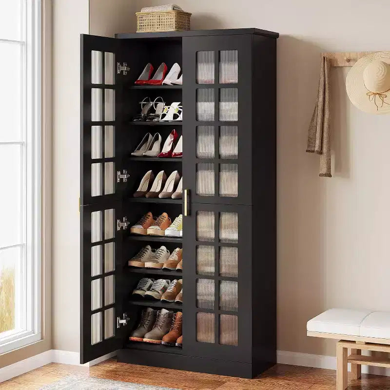 Hoher Schuhschrank von Lantine mit Türen, Schuhaufbewahrung mit 8 Ebenen und verstellbaren Einlegeböden, moderner Schuhschrank für Flur, Kleiderschrank und Wohnzimmer, Weiß