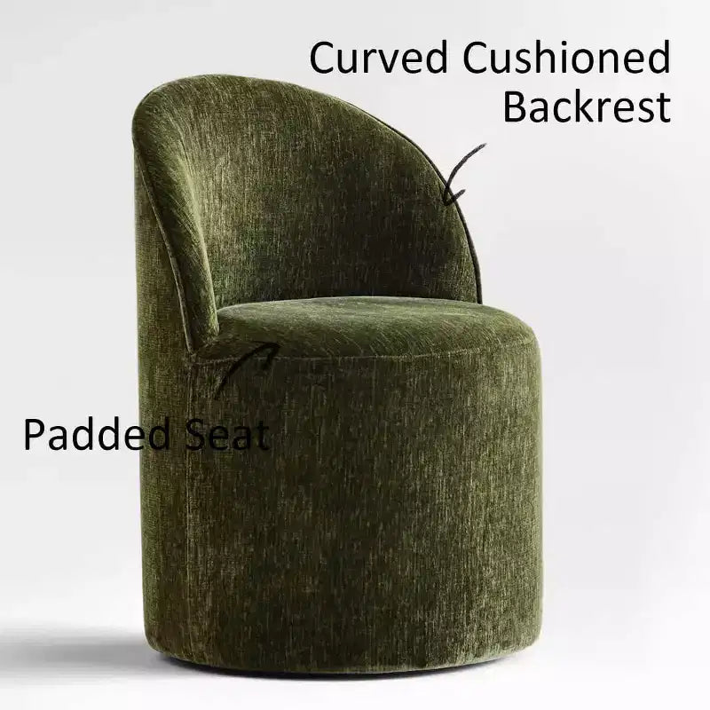 Moderne eethoek voor 6 personen, ronde eettafel met centrale voet, draaibare kuipstoelen op wieltjes, chenillestof met structuur - Panipeachy