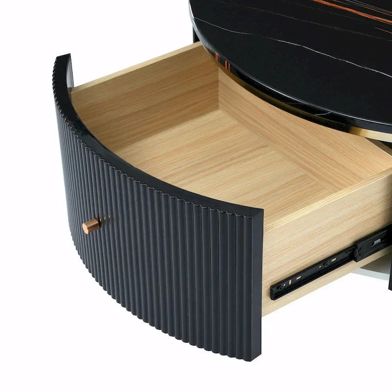Table basse ronde moderne de 31.5 avec grand tiroir de rangement