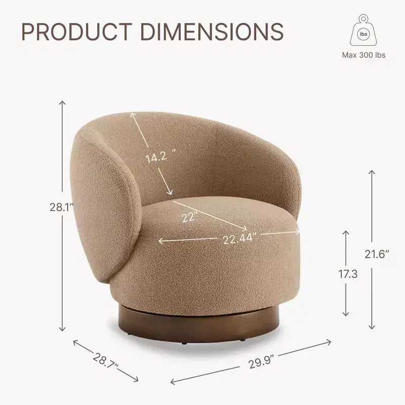 Spruce&Spring gestoffeerde draaibare fauteuil met kuipvormige rugleuning en houten onderstel