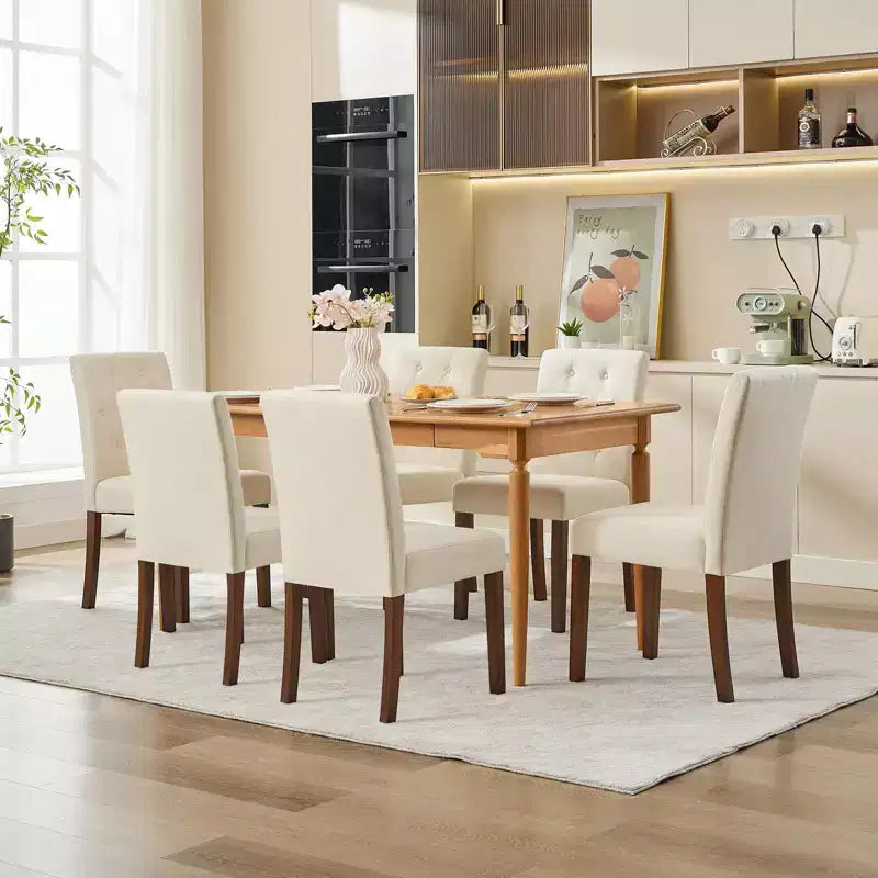 Set van 6 / 4 Parsons-eetkamerstoelen met knoopstiksels - gestoffeerde keukenstoelen van stof met houten poten en gevoerde zittingen - meubels voor woonkamer en keuken