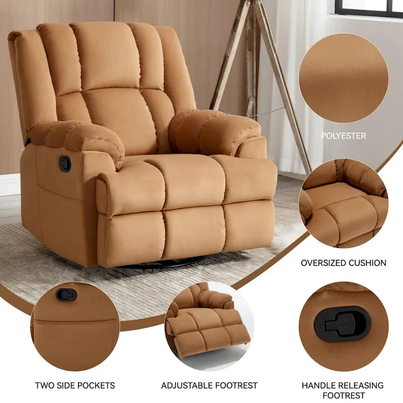 Groene extra grote handmatige relaxfauteuil met draaifunctie, schommelfunctie en stoffen bekleding