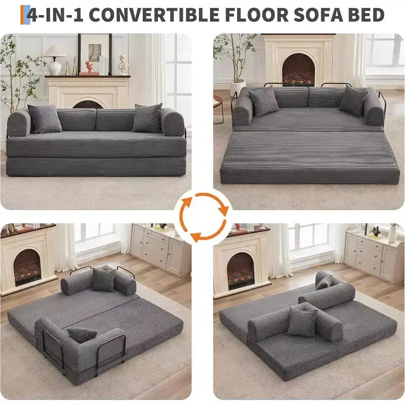2-in-1-Schlafsofa, bequemes Klappsofa aus Cord mit tiefer Sitzfläche und breiten Armlehnen, Sofa ohne Gestell, für Wohnzimmer und Wohnungen