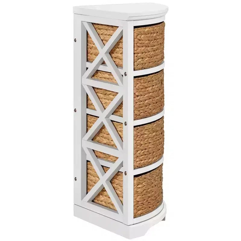 Tavolino angolare contenitore a 4 ripiani con struttura a X e 4 cestini in vimini eHemco Hampton Meadows