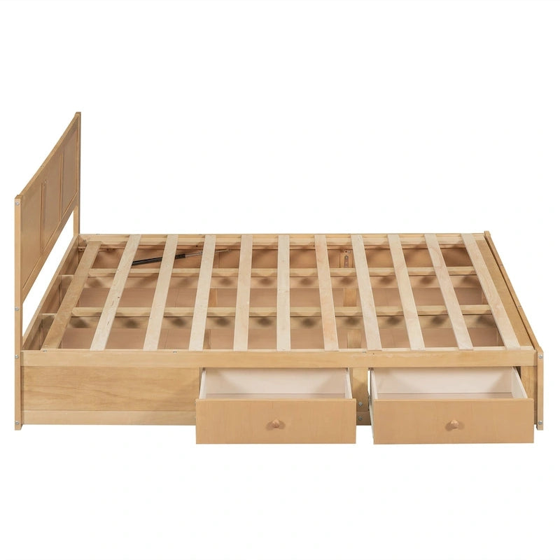 Houten platformbed met opbergruimte eronder en 2 lades