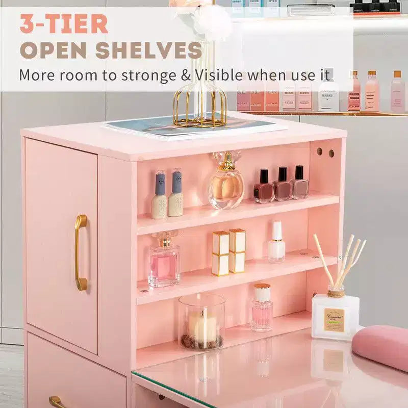 Zwart / roze moderne manicuretafel met glazen blad en polssteun, één werkplek