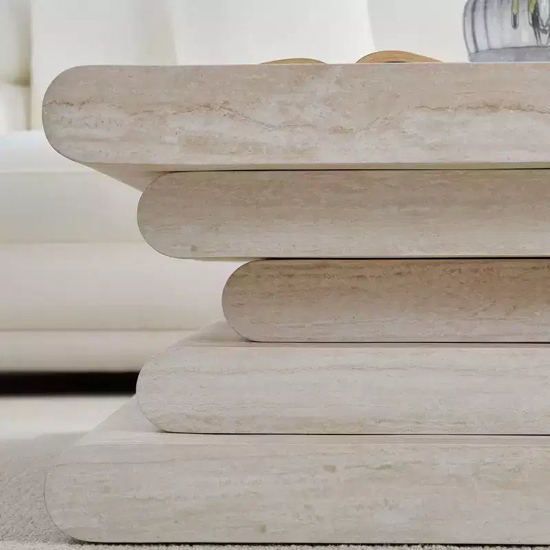 Tavolino da salotto moderno a più livelli con motivo travertino GDFStudio Laurine