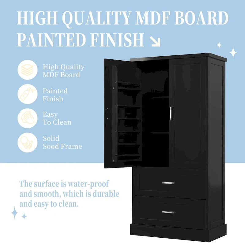 Mobiletto alto da bagno, con due ante e cassetti, ripiano regolabile, pannello MDF