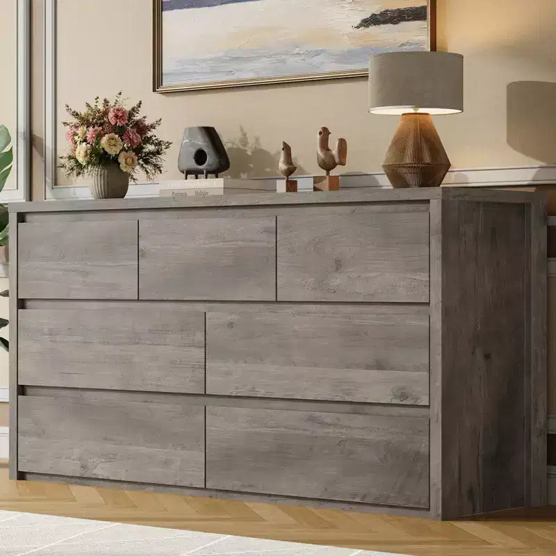 Cassettiera moderna e larga a 7 cassetti per camera da letto, ampia cassettiera in legno con organizer contenitore per soggiorno, corridoio e ingresso