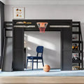 Lit mezzanine complet en bois Luxystar avec bureau, toboggan, panier de basket et escalier de rangement pour enfants et adolescents
