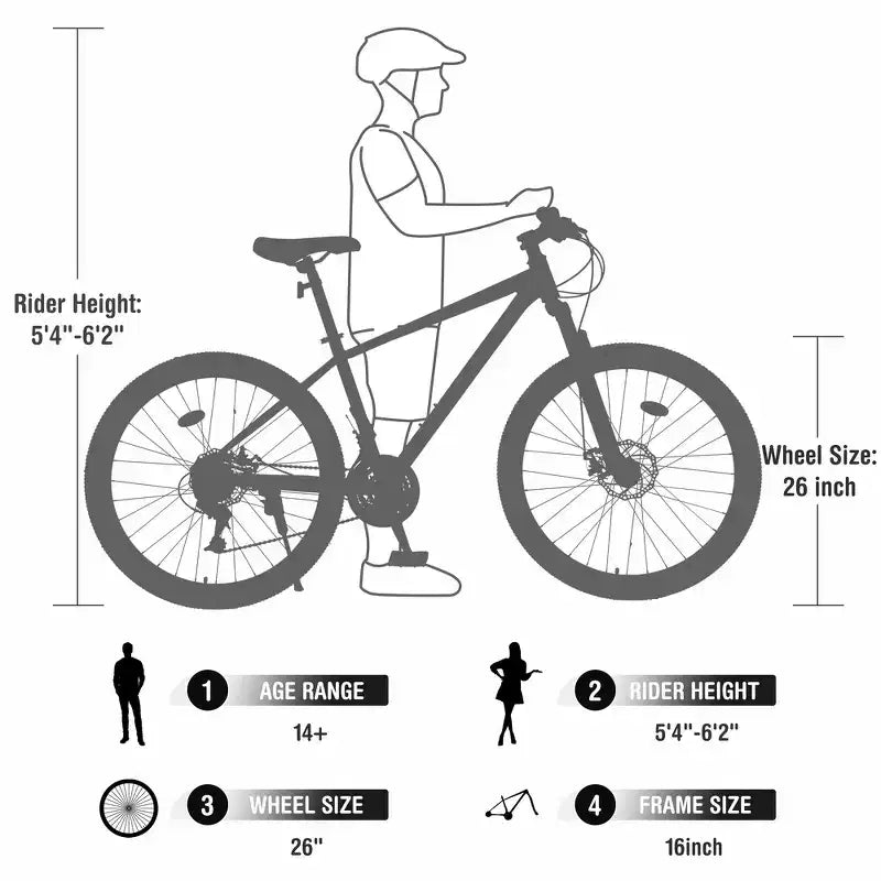 Mountain bike ammortizzata Whisen 26 con cambio posteriore a 8 velocità, forcella, pneumatici KENDA e doppi freni a disco