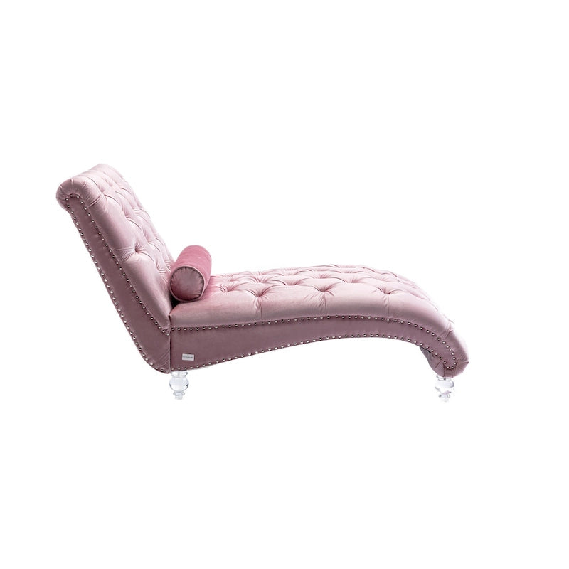 Gepolsterte Samt-Chaiselongue mit Knopfheftung, Liegefunktion, Kissen und Acrylfüßen