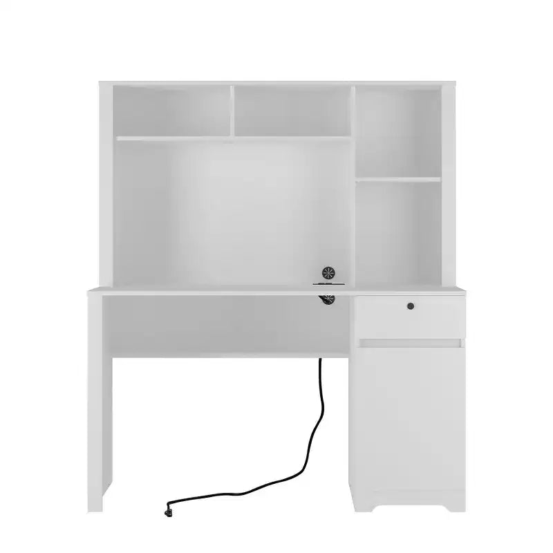Scrivania moderna per computer da 51.18IN con alzata e libreria, scrivania da ufficio con ampio spazio contenitivo, scrivania per studio e sala lettura