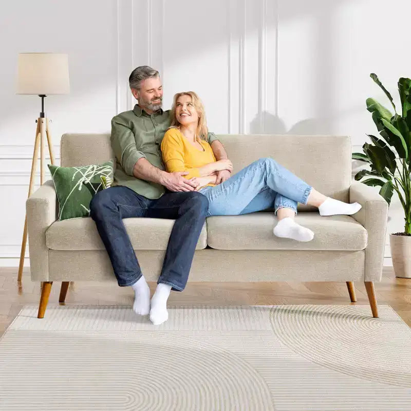 68 Mid-Century Modern Corduroy Loveseat Sofa with Spring Pad