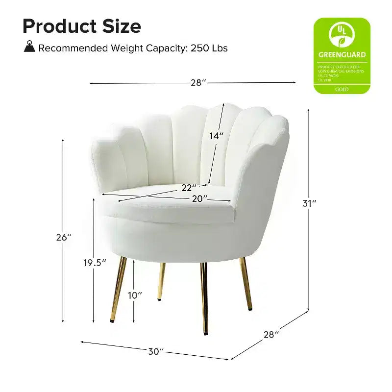 Fauteuil tonneau confortable avec pieds en métal doré, fauteuil d’appoint pour le salon