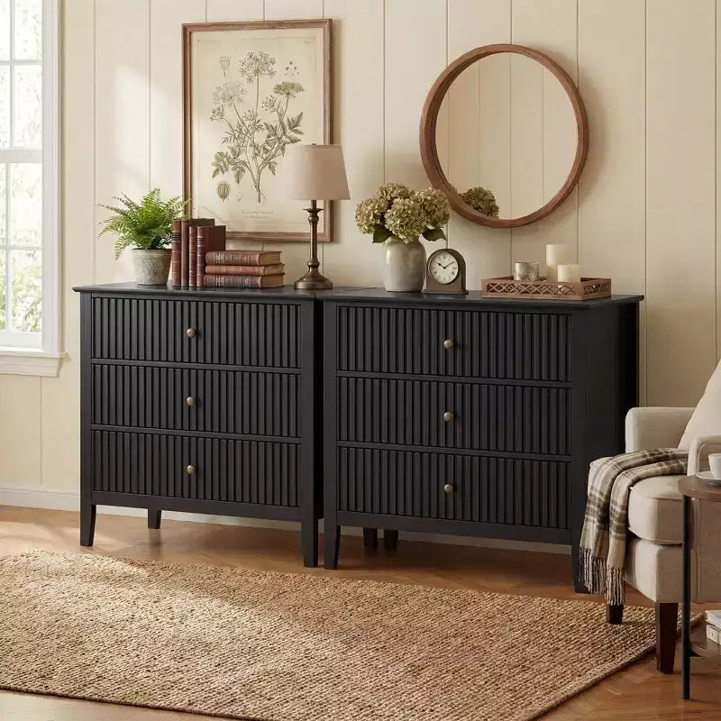 Commode Heynemo à 3 tiroirs, table de chevet en bois peint de 30 pouces de hauteur avec rangement, large commode moderne avec coulisses à billes
