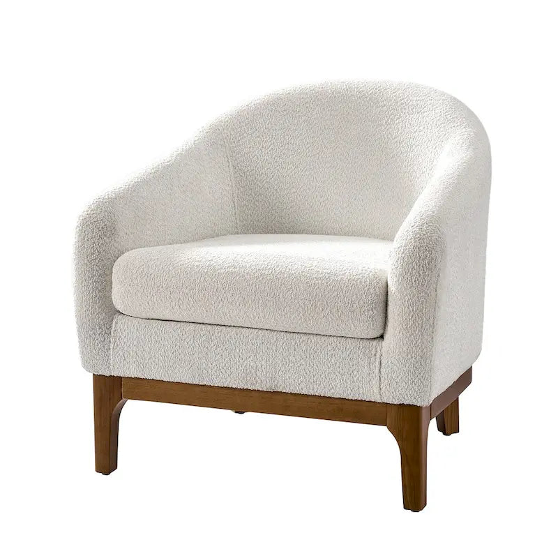 Fauteuil d’appoint moderne en tissu bouclé Augus avec pieds en bois massif par HULALA HOME