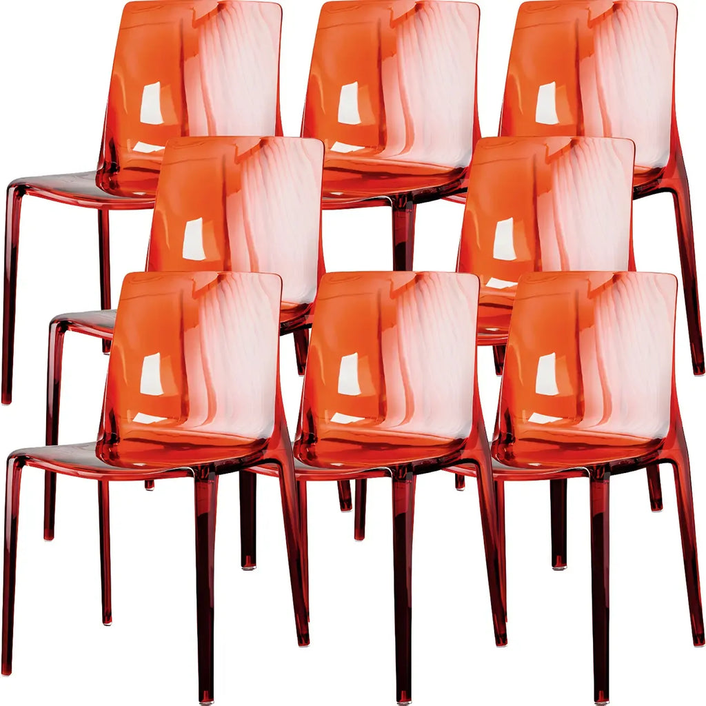 Chaise de salle à manger ambre en acrylique, sans accoudoirs et à dossier bas