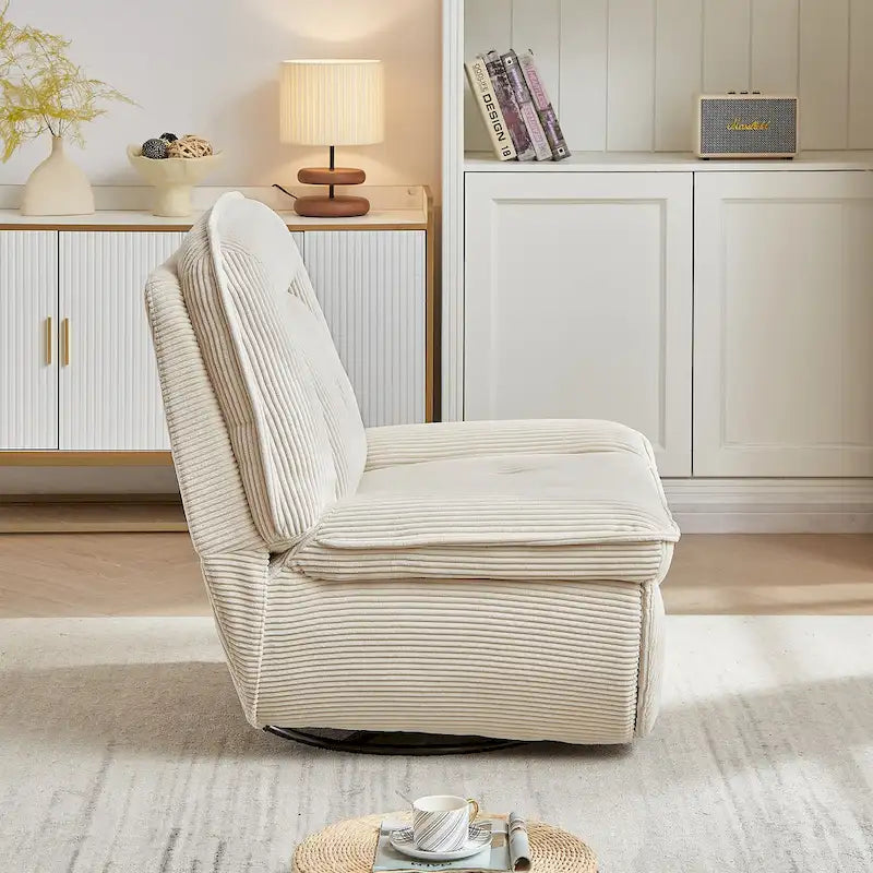 Drehsessel mit Cordbezug, Schaukelfunktion und Fußstütze fürs Wohnzimmer