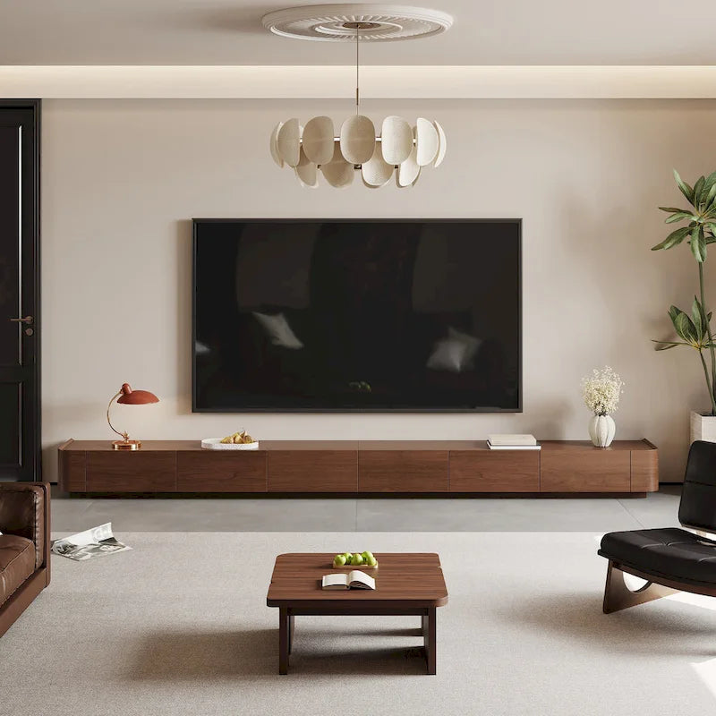 Mobile porta TV moderno in stile mid-century, con 4-6 cassetti, in legno massello marrone