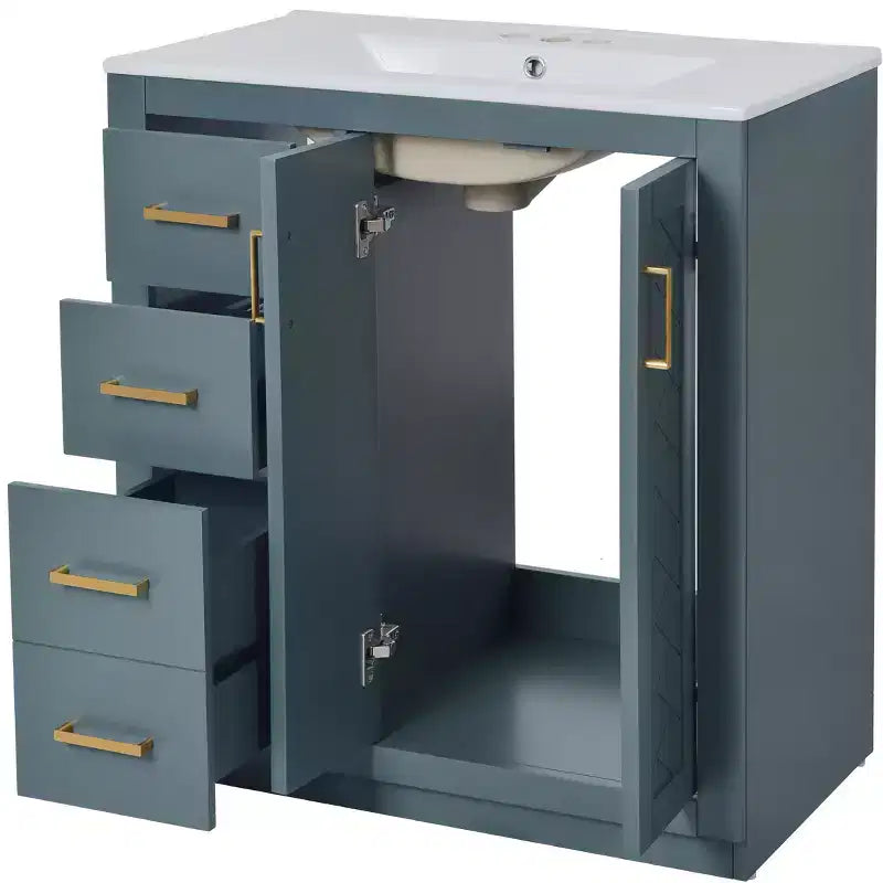 Badkamermeubel van 30 inch met enkele wastafel, kast en 3 laden - zwart / blauw / groen / indigo / wit