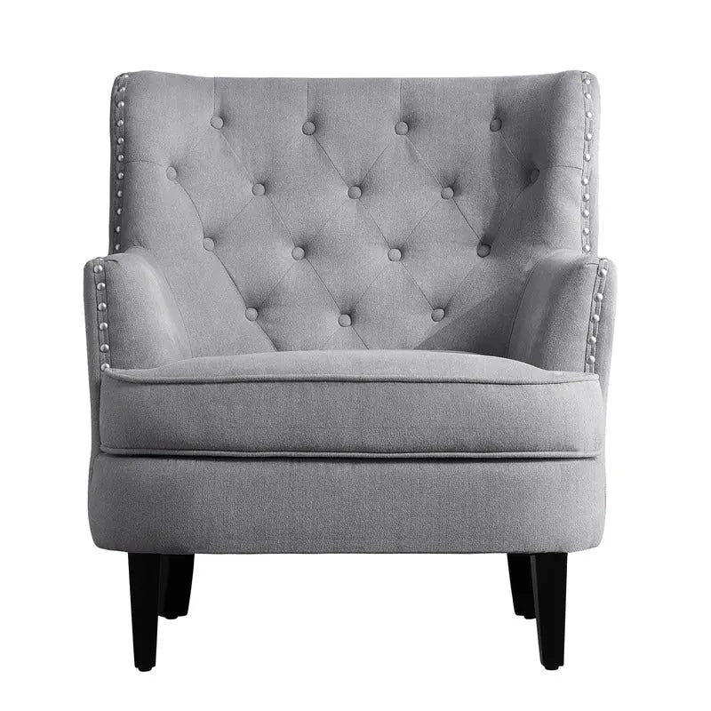 Moser Bay Mignon fluwelen/linnen fauteuil met knopen en hoge rugleuning, 30 breed