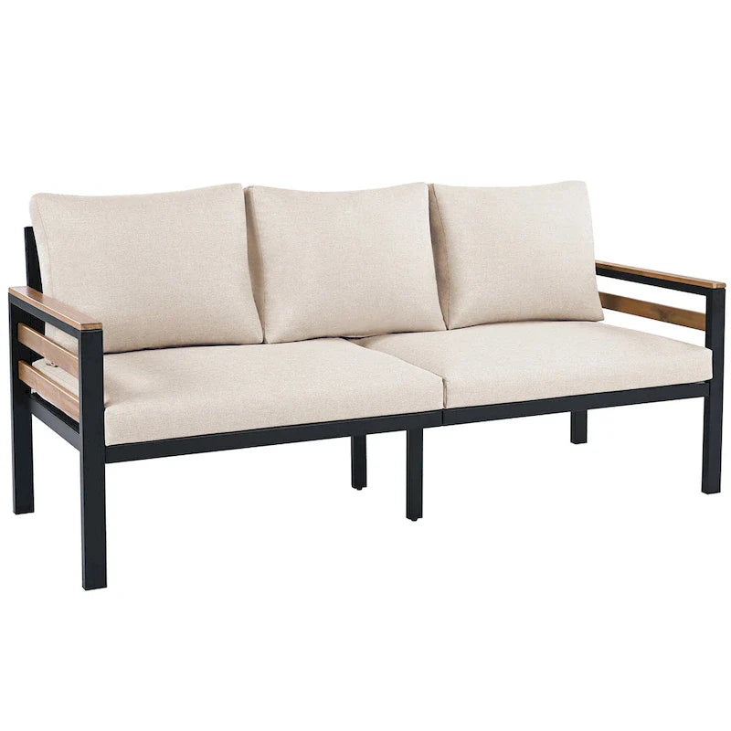 Ensemble de canapé d'extérieur 4 pièces pour 5 personnes, avec table basse en bois massif et coussins amovibles