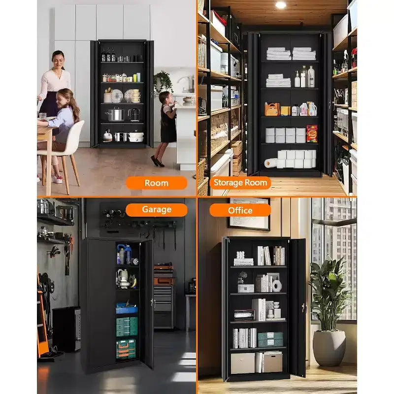 Armoire de rangement pour garage avec roulettes et panneau perforé, armoire métallique verrouillable de 72 H avec 2 portes et 4 étagères réglables pour atelier de garage